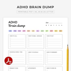 Printable ADHD Brain Dump Planner Template. Thought Organizer & To-Do List : A4/A5/Letter. PDF