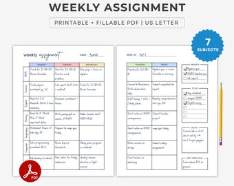 Planificador semanal de tareas imprimible, 2 páginas, Planificador para la educación en casa, Escuela secundaria, Preparatoria, Agenda para la educación en casa (PDF rellenable tamaño carta estadounidense)
