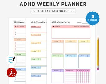 ADHD Weekly Planner Printable | Weekly Reset Planner, Weekly Schedule | To Do List, Focus & Productivity Planner | A4 A5 Letter PDF
