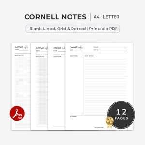 Sjabloon Cornell-notities, aantekeningen maken: A4/US Letter pdf. GoodNotes.