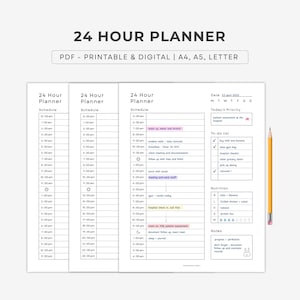 Planificador de 24 horas, planificador diario y horario, planificador horario de 24 horas imprimible / Inserto A4, A5, Carta PDF para descargar