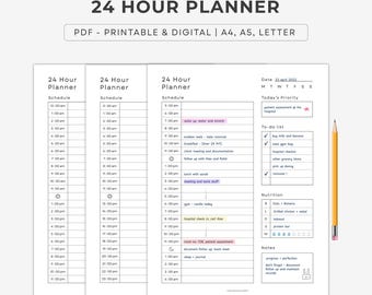 24 Hour Planner, Daily Planner & Schedule, 24 Hours Hourly Planner Printable | A4, A5 Insert, Letter PDF Download