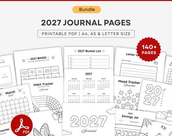 2027 Printable Journal Pages | Journal Bundle Pages, Calendars, Habit Trackers, Mood Trackers, Reading  | A4 Letter A5 PDF
