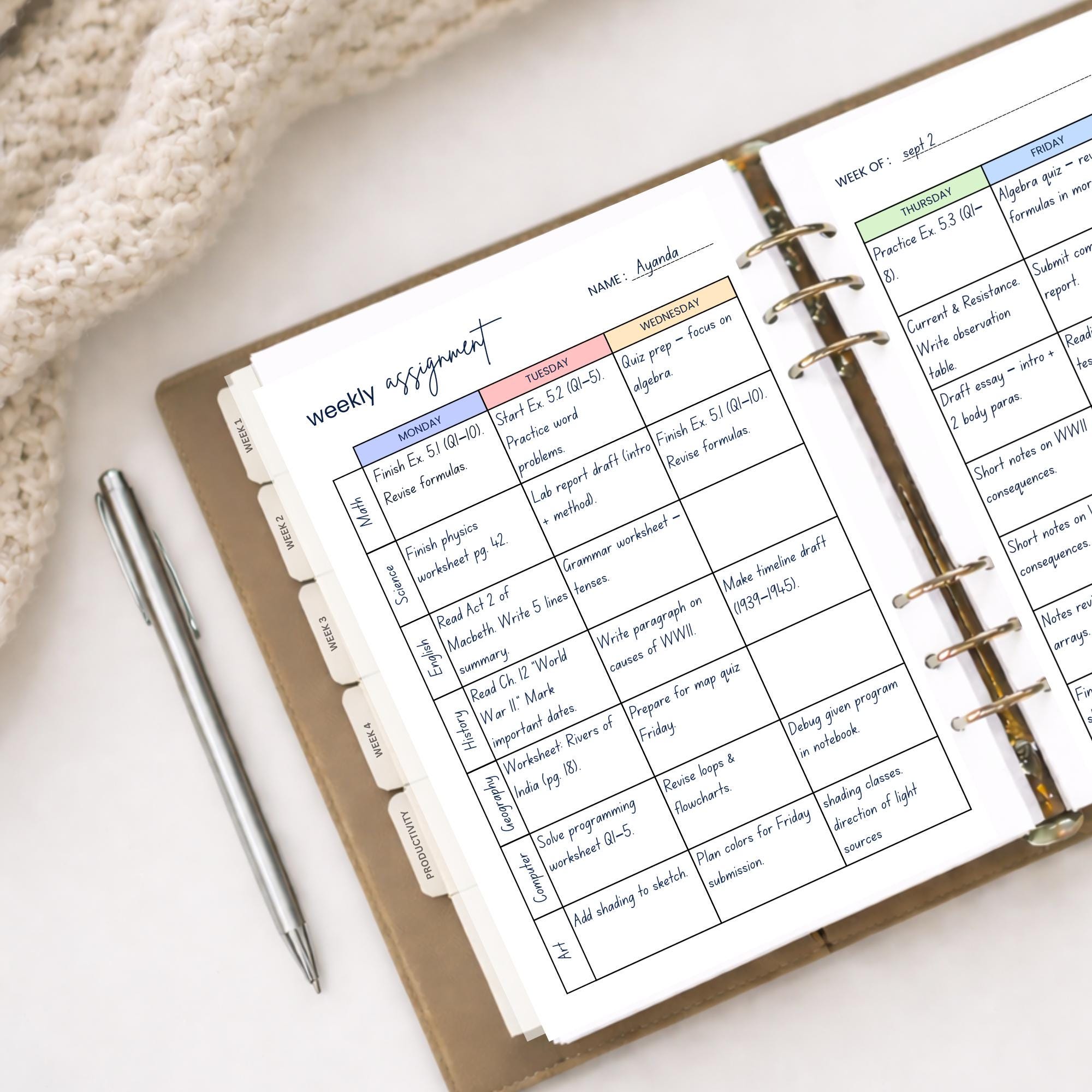 Printable Weekly Assignment Tracker, 2 Pages, Homeschool Planner ...