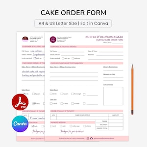 Cake Order Form Template : A4/Letter. PDF.