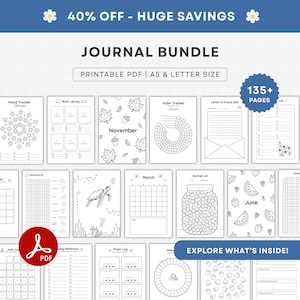 Printable Bullet Journaling Pages, 135+ pages, Big Journal Bundle, Bujo-inspired Templates | Letter, A5 insert PDF Download