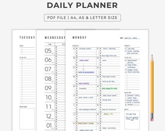 Daily 15 minutes Increment Planner Template | 3 Designs | Timeblocking Planner: A4/A5/Letter PDF