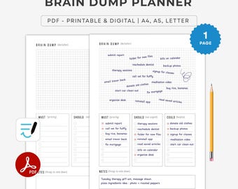Brain Dump Planner Printable | Thought Organizer, Task Tracker, To-do List, Productivity | A4 A5 Letter PDF Download