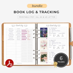 Book Tracker Printable Bundle | Reading Journal Planner PDF | Book Log, Book Rating Tracker | A4 A5 US Letter Download
