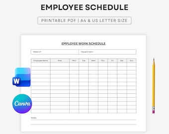 Employee Schedule Template, Employee Work Schedule | A4 Letter PDF Download