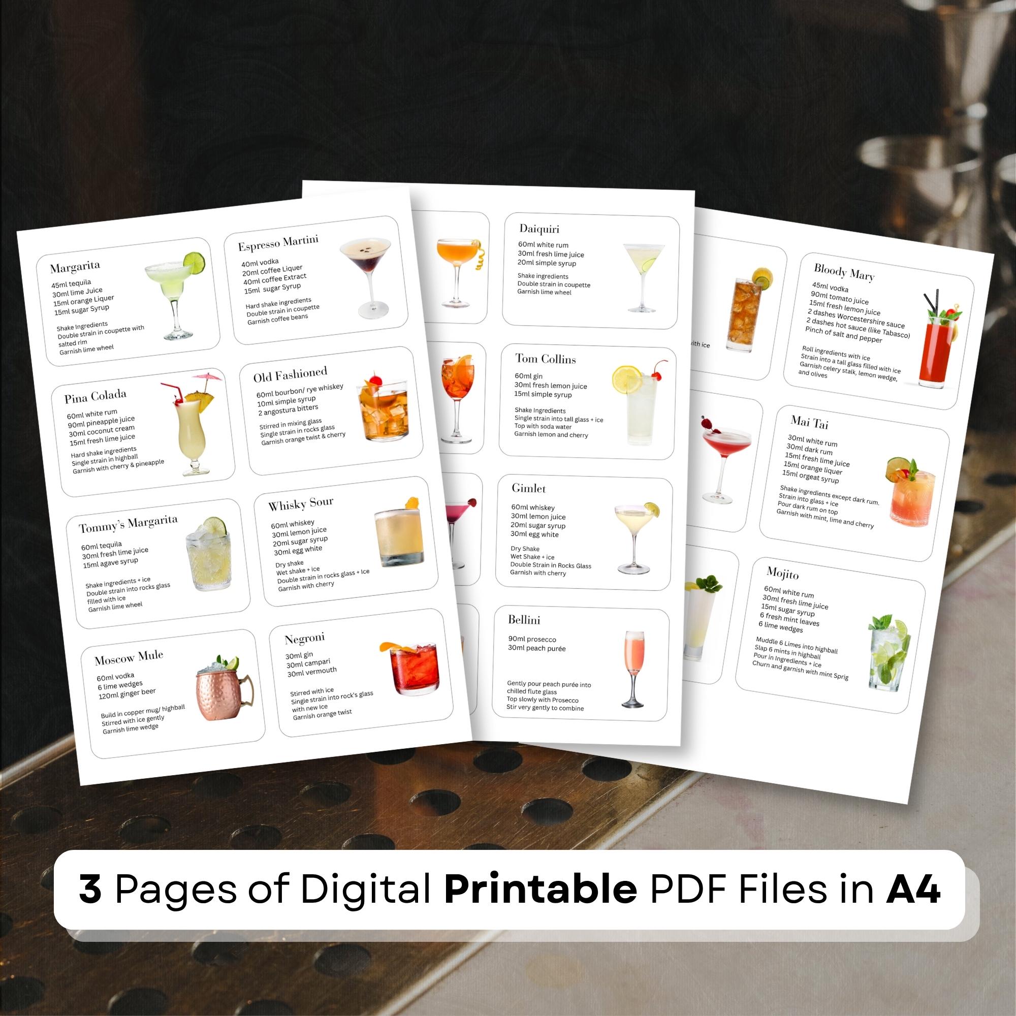 Printable Cocktaisl 22 Classic Cocktails Recipe Sheets: Editable Canva Template (digital ...