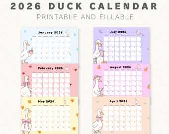 Duck Calendar 2026 – Cute A4 Printable Planner (Canva Template)