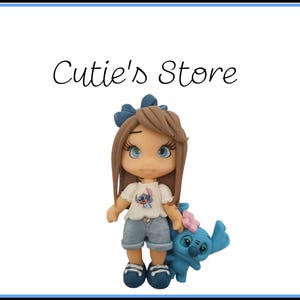 Blue alien girl clay doll- Clays for bows- clay doll, clay dolls, bow centerpieces, clay center for bows, clay doll