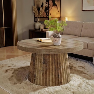Minimalist Round Centre Table, Modern Wooden Drum Coffee Table