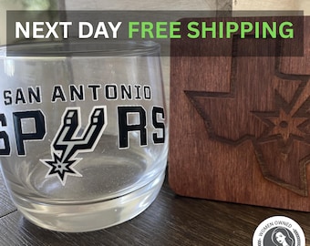 San Antonio Spurs Whiskey Glass | NBA Team Rocks Glass, Basketball Barware | Game day item