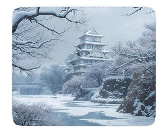 Sherpa Blanket, Japanese Culture Kyoto Winter Japan Art, Cozy Throw, Warm Home Decor, Unique Gift for Travelers, Blanket with Japanese