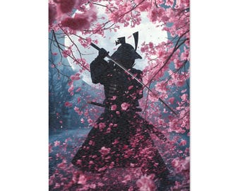 Samurai in Cherry Blossoms Area Rug | Japanese Art, Samurai Scene