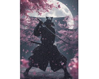 Samurai in Sakura Scene Area Rug | Japanese Kyoto Art