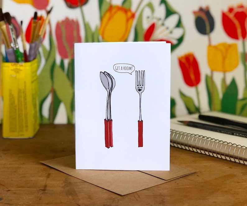 Get a Room Spoons Spooning Card All Occasion / Wedding / Engagement image 1