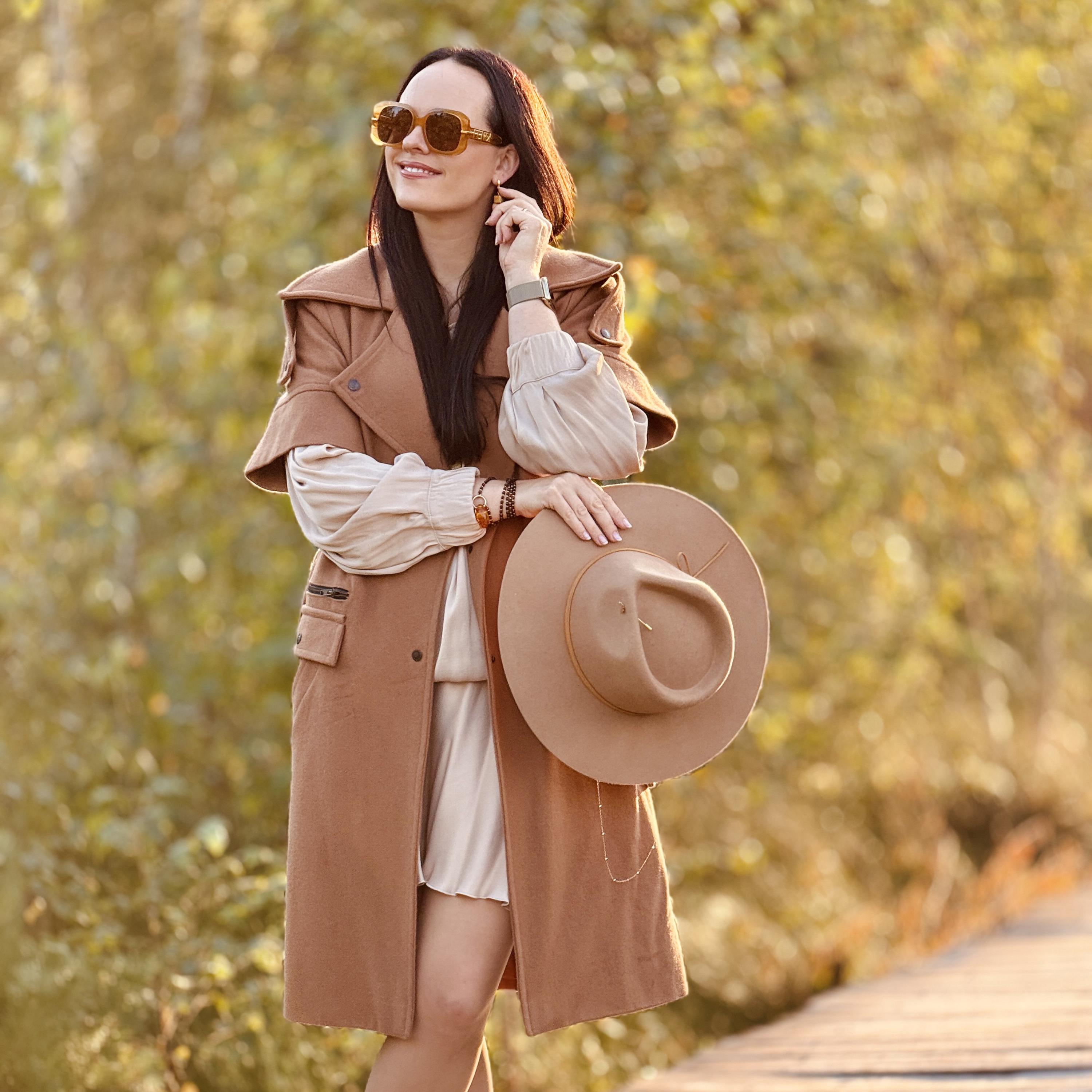 Camel Wool Fedora Hat | Velvet Band & Gold ‘M’ Accent SOLENE - Camel Felt Fedora Hat with Double Ribbon Details  main image 2