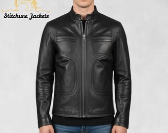 Premium schwarze Biker-Lederjacke für Herren - Slim Fit-Motorradjacke im klassischen Vintage-Stil, handgefertigte, langlebige Lederjacke