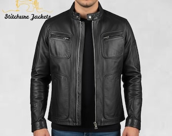 Schwarze Biker-Lederjacke für Herren - Premium Motorrad-Fahrjacke, Slim Fit Vintage Style, handgefertigte, langlebige Lederjacke