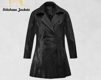 Men’s Black Leather Trench Coat, Premium Handcrafted Full-Length Leather Coat, Vintage Style Outerwear, Winter Essential Leather Coat