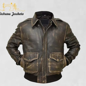 Ultimative A2 Fliegerjacke für Herren - Brauner Distressed Air Force Bomber aus echtem Leder im Piloten Fliegermantel