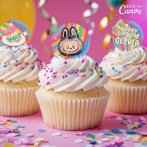 Labubu Cupcake Toppers – Instant Digital Download | Cute Labubu Monster Birthday Party Decor | Printable PDF PNG JPG | Diy Kids Party
