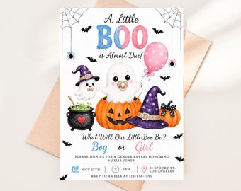A Little Boo Is On The Way Gender Reveal Invite, Halloween Baby Shower, Spooky Baby Shower Invitation Template, Gender Reveal Invite