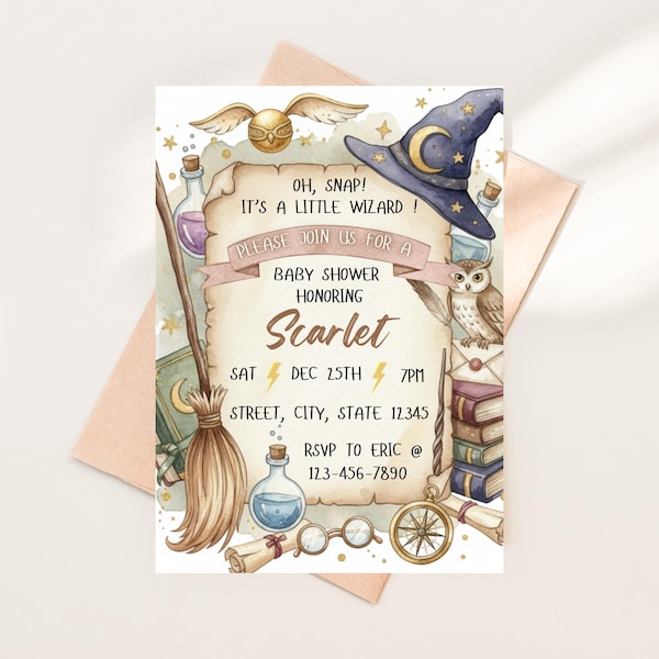 Invitación para baby shower de mago: inspirada en Harry Potter, editable (descarga digital)