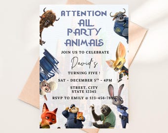Editable Zootopia Birthday Invitation Template I Kids Birthday Invite I Attention All Party Animals I Birthday Invite I Digital Download