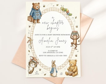 Classic Storybook Baby Shower Invitation, Whimsical Characters, Editable Invite