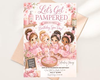Pink Spa Birthday Invitation, Girls Pajama Party Invite, Editable Template