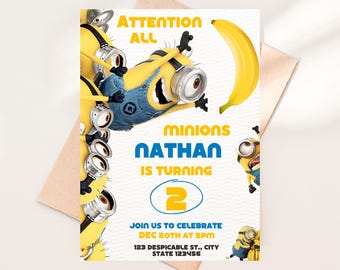 Invitación de cumpleaños de Minions: Invitación editable para cumpleaños infantiles con temática de Mi Villano Favorito (Descarga digital)