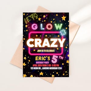 Editable Glow Party Invitation: Neon Birthday Invite (Digital Download)