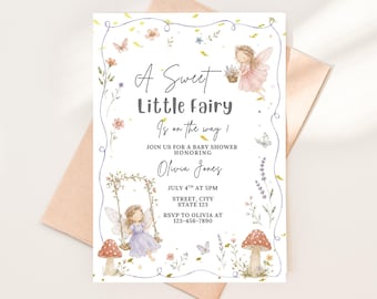 Watercolor Fairy Baby Shower Invitation, Whimsical Storybook Invite (Editable Template)