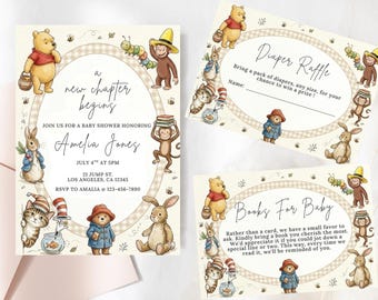 Storybook Baby Shower Invitation Bundle | Woodland Characters, Watercolor (Digital Download)