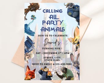Invitación de cumpleaños de los animales policía de Zootopia (descarga digital)