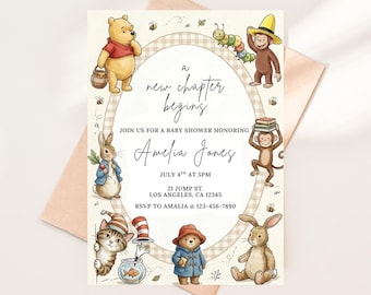Storybook Baby Shower Invitation | Woodland Characters, Vintage (Digital Download)