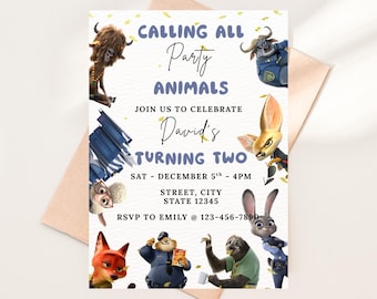 Party Animals Birthday Invitation I City Animal Police Theme Invite I Editable Kids Birthday Template I Digital Download I Zootopia Birthday
