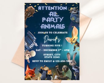 Zootopia Birthday Invitation Template | Party Animals (Digital Download)