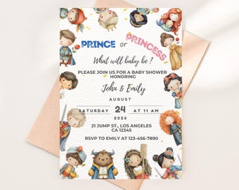 Prince or Princess Baby Shower Invitation, Storybook Fairytale Baby Shower, Gender Reveal Party Invite, Editable Digital Download Template
