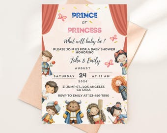 Prince or Princess Baby Shower Invite, Storybook Fairytale Baby Shower, Gender Reveal Party Invite, Editable Digital Download Template
