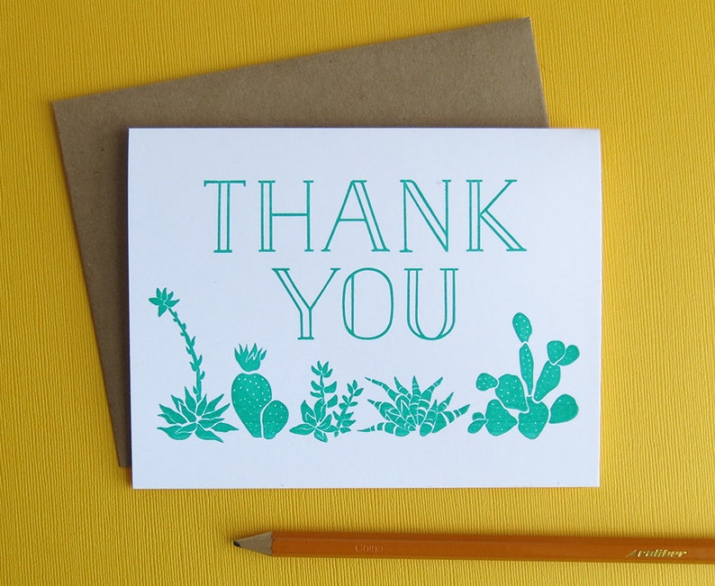 Succulents /& Cactus Thank You Letterpress Printed Card