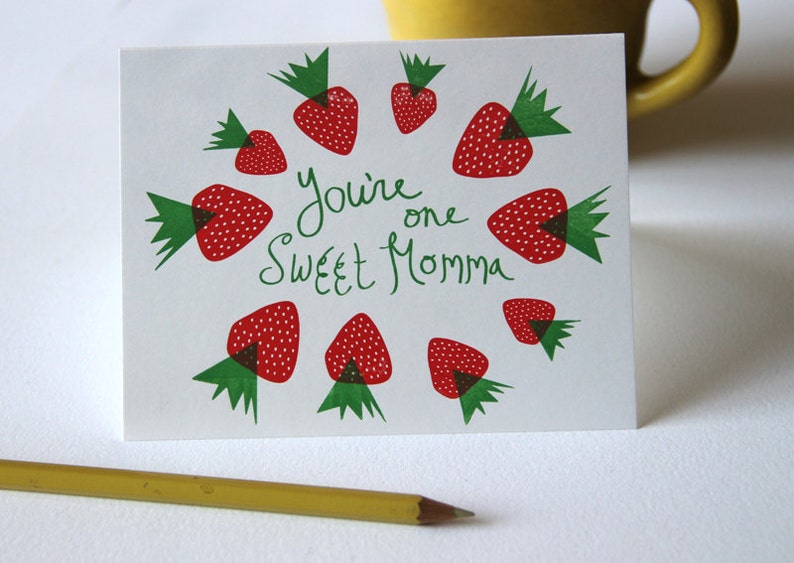 One Sweet Momma Strawberry Letterpress Printed Card