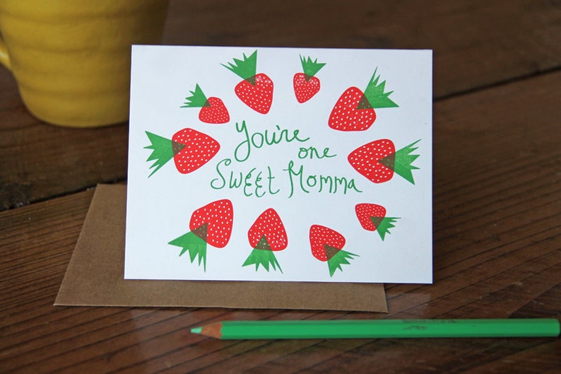 One Sweet Momma Strawberry Letterpress Printed Card