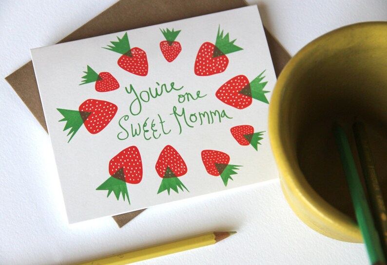 One Sweet Momma Strawberry Letterpress Printed Card