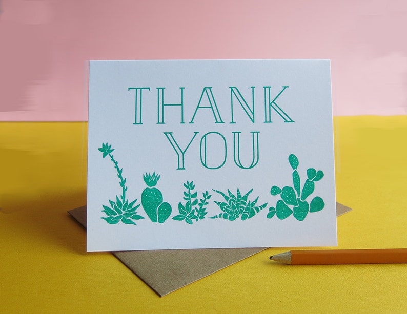 Succulents /& Cactus Thank You Letterpress Printed Card