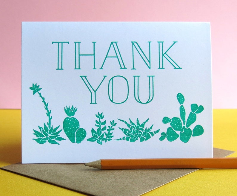 Succulents /& Cactus Thank You Letterpress Printed Card